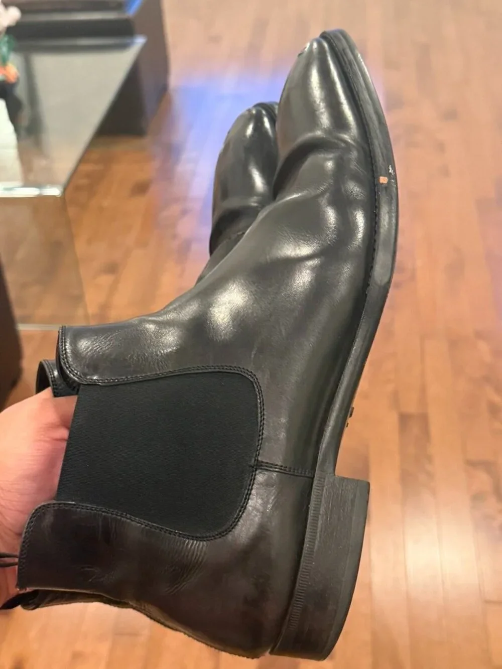 Giorgio Armani Men's Black Leather Chelsea Ankle Boots Slip-On - Size 11